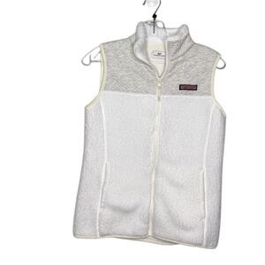 Vineyard Vines White Sherpa Fleece gray  Quilted Full Zip Vest XXS